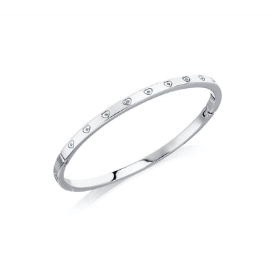 Crystal Heart Bangle & Multi Pearl Clover Bracelet Set (Silver)