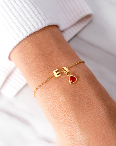 Birthstone & Little Luxe Letter Bracelet (Gold)