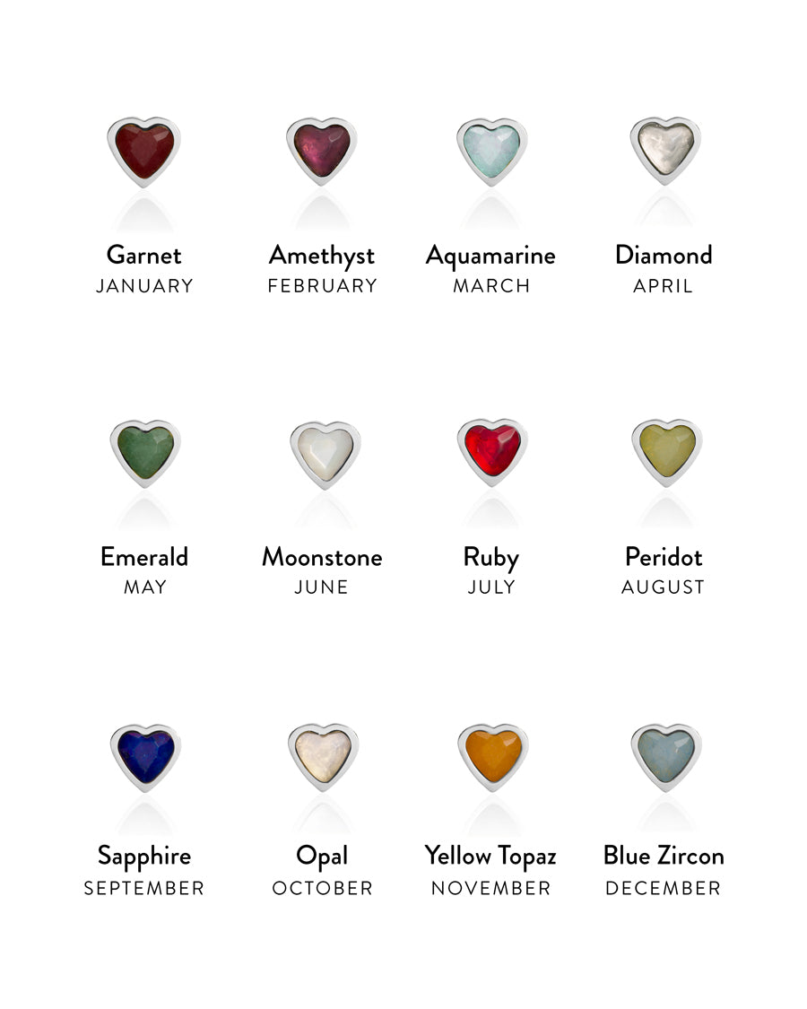 Mini Heart Birthstone Stud Earrings (Silver)