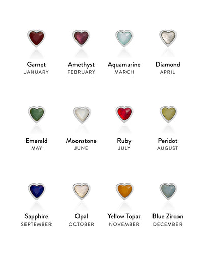 Mini Heart Birthstone Stud Earrings (Silver)