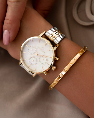 Crystal Heart Bangle (Gold)