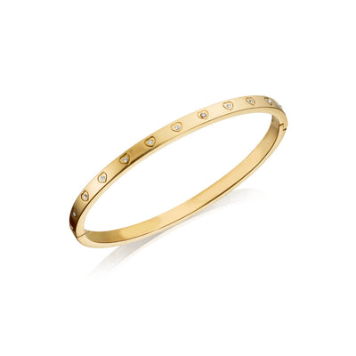 Crystal Heart Bangle & Multi Pearl Clover Bracelet Set (Gold)