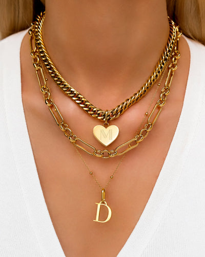 Heart Curb Chain Necklace (Gold)