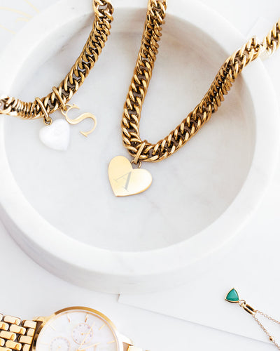 Heart Curb Chain Necklace (Gold)