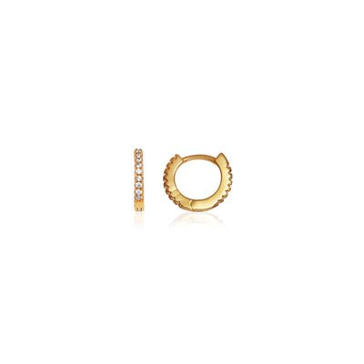 Sterling Silver Crystal Huggie Hoop Earrings (Gold)