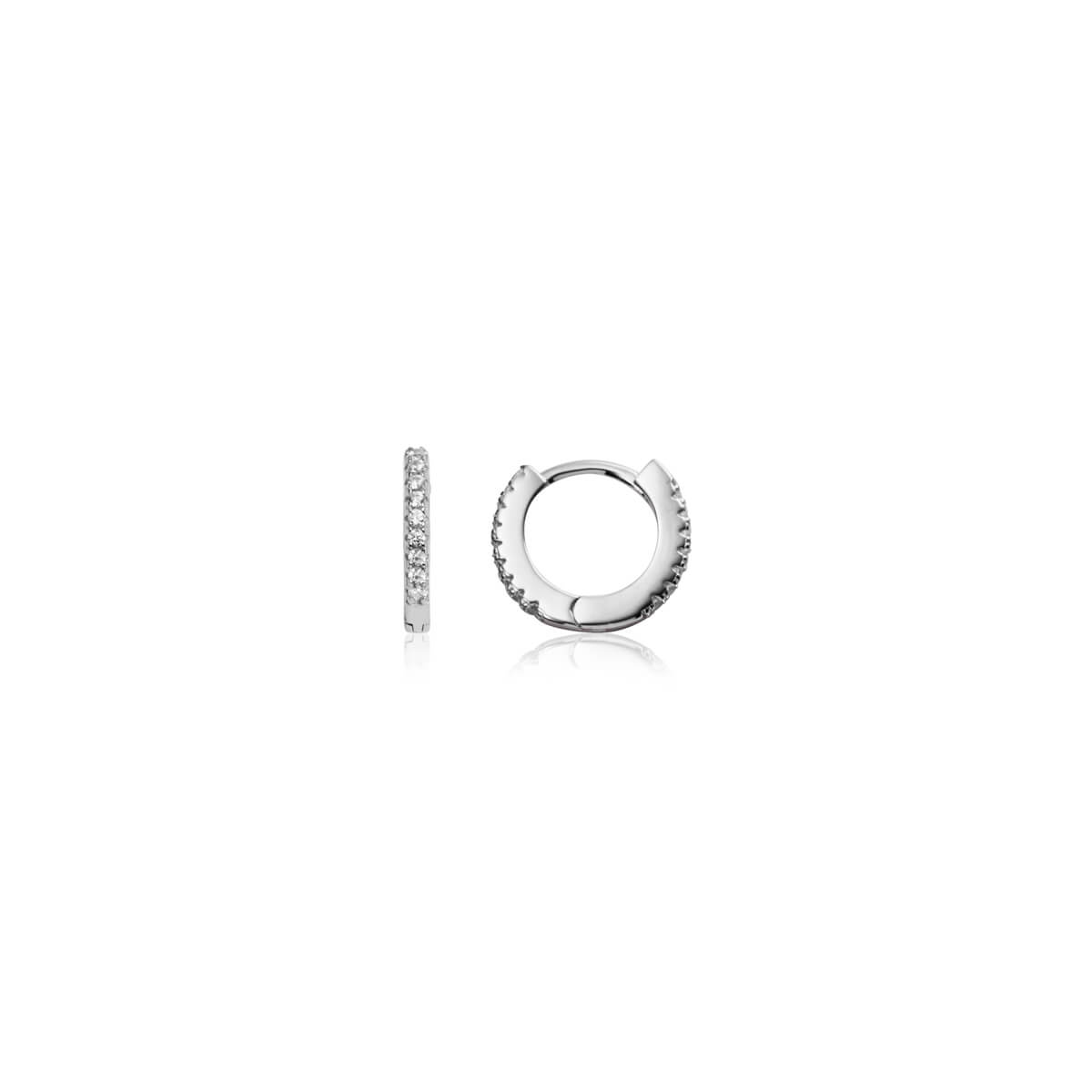 Sterling Silver Crystal Huggie Hoop Earrings (Silver)