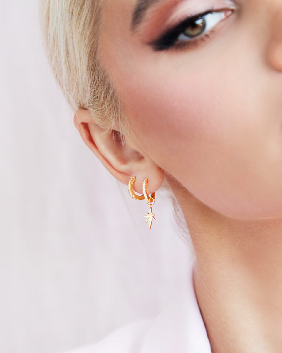 Sterling Silver Starburst Ear Set (Gold)