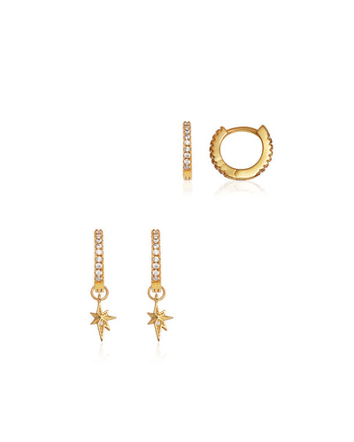 Sterling Silver Starburst Ear Set (Gold)