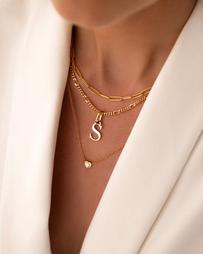 Mini Heart Birthstone & Initial Layered Set (Gold)