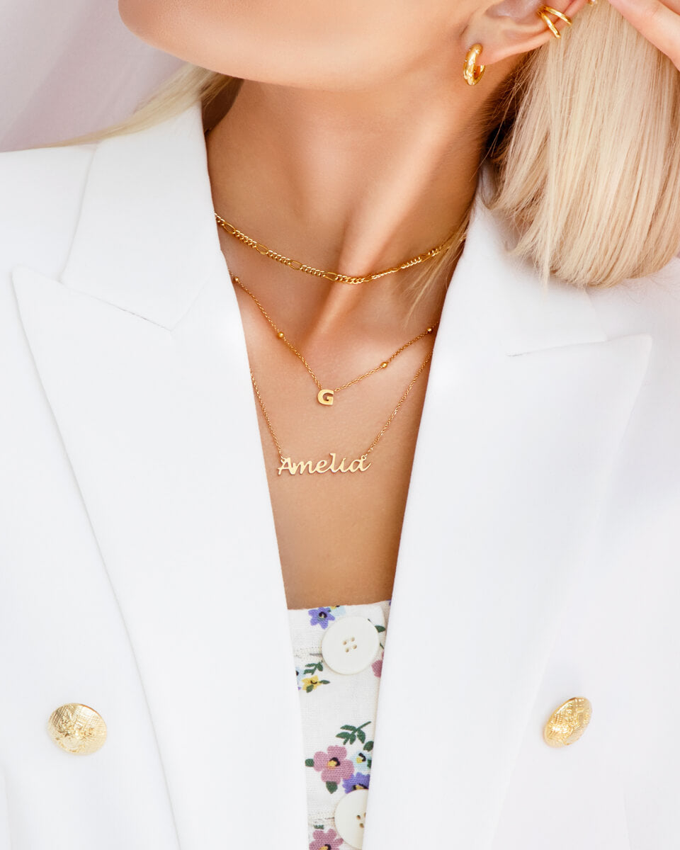 Small Figaro Chain Necklace (Gold)