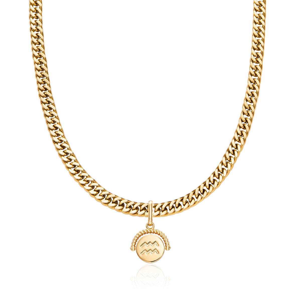Zodiac Coin Curb Chain Necklace (Gold)