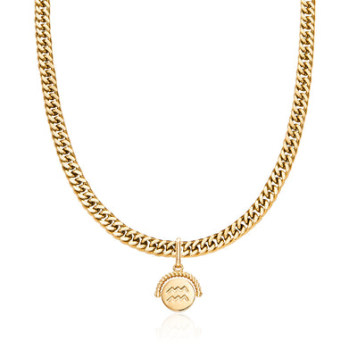 Zodiac Coin Curb Chain Necklace (Gold)