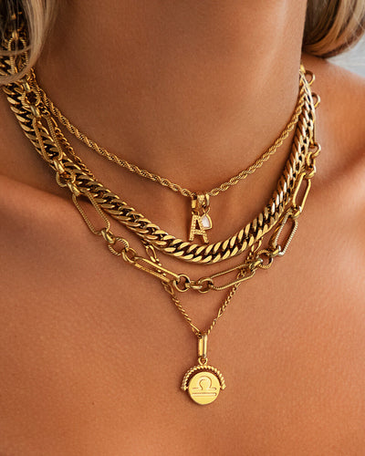 Zodiac Coin Curb Chain Necklace (Gold)