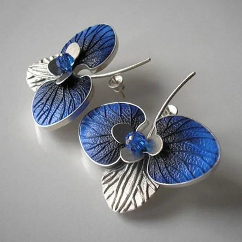 Boucles d'oreilles en émail bleu sur argent sterling 