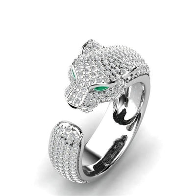 Verstellbarer Jaguar-Ring aus 18K Silber und Roségold mit grünen Zirkonia-Augen