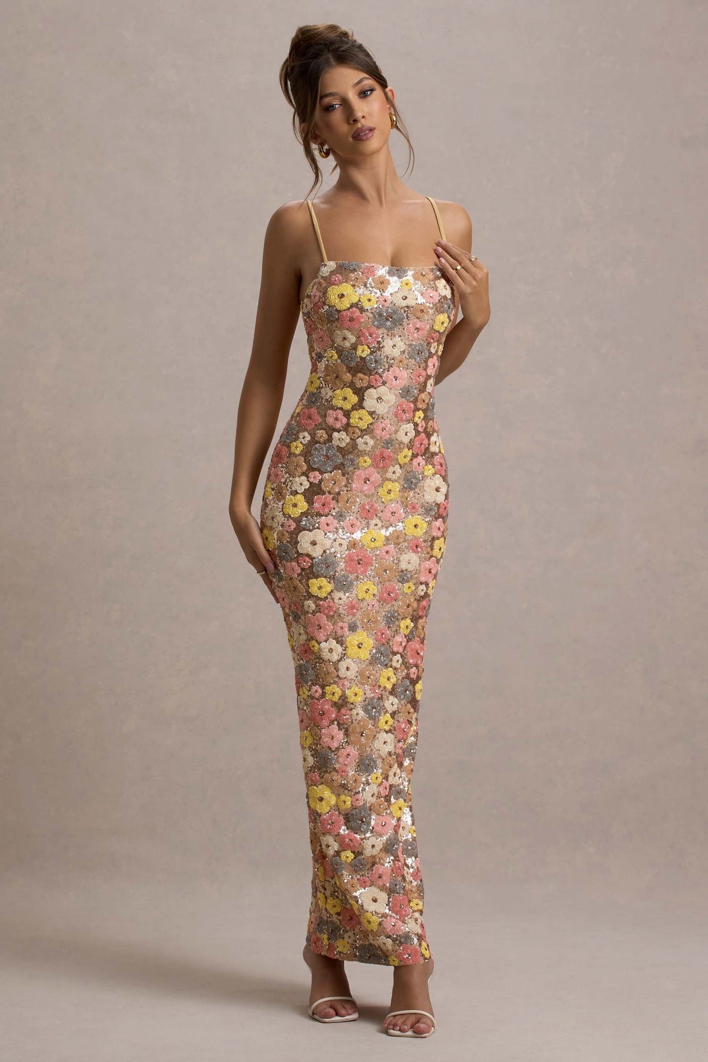 SELVIANA Geblümtes Maxikleid mit Pailletten